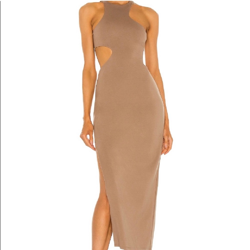 Michael Costello x REVOLVE Rylan Midi Dress in Taupe Size L - Picture 4 of 10